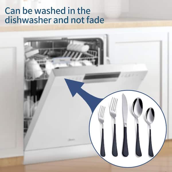 20-Piece Stainless Steel Serving Set Black Handle 18/0 Cutlery Set