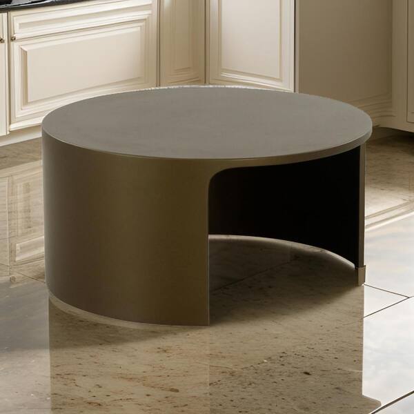 Benjara Cid Cody 32 in. Olive Brown Open Base Round Coffee Table