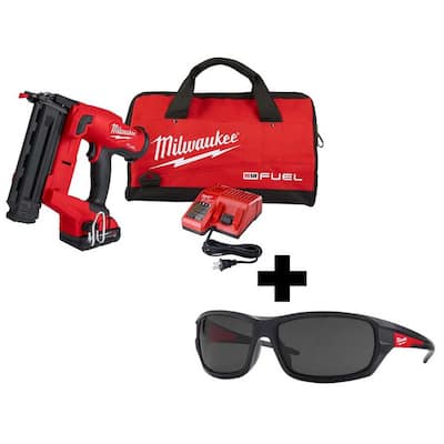 M18 FUEL 18-Volt 18-Gauge Lithium-Ion Brushless Cordless Gen II Brad Nailer Kit and Tinted Performance Safety Glasses