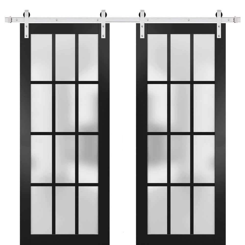 Assemble Required 18 in. x 84 in. 2-Panel Frosted Glass Ginger Ash Solid Wood Sliding Barn Door with Hardware Kit price history on PriceWatchPro
