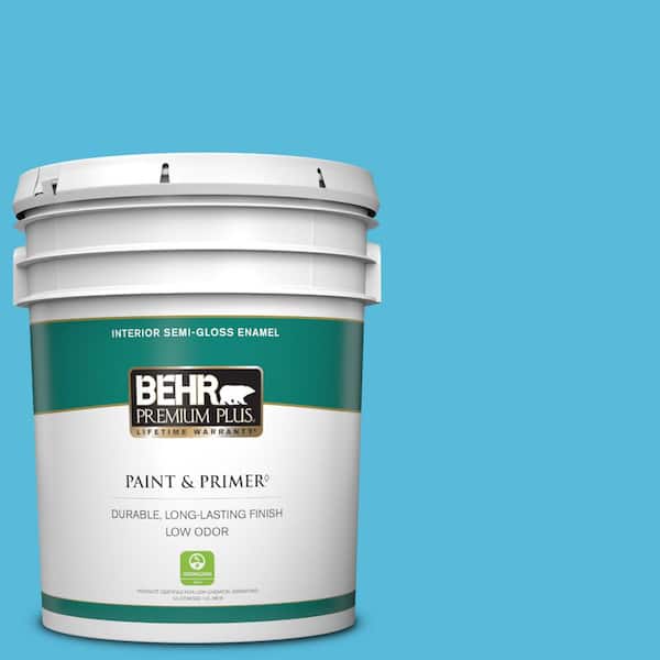 BEHR PREMIUM PLUS 5 gal. #530B-5 Azurean Semi-Gloss Enamel Low Odor Interior Paint & Primer