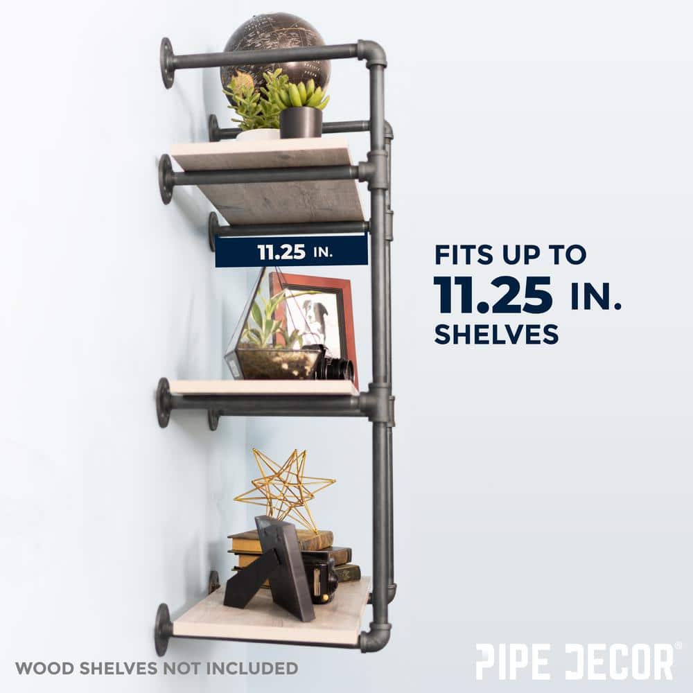 Industrial Black Steel and Wood 3-Tier Wall Mounted Shelf