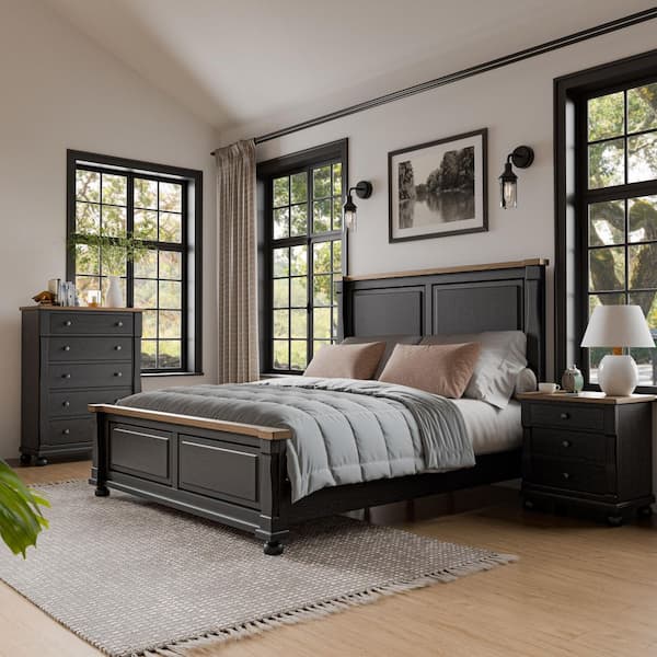 Furniture of America Windcrest 2-Piece Farmhouse Black/Rustic Oak