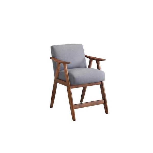 Benjara 31.25 in. Gray and Brown Low Back Wood Frame Bar Stool with Fabric Seat