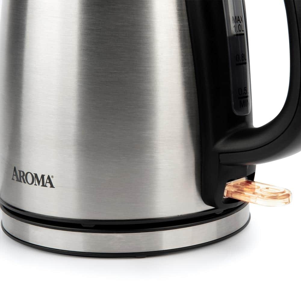Aroma 1.0-Liter Stainless Steel Electric Kettle with Black Handle