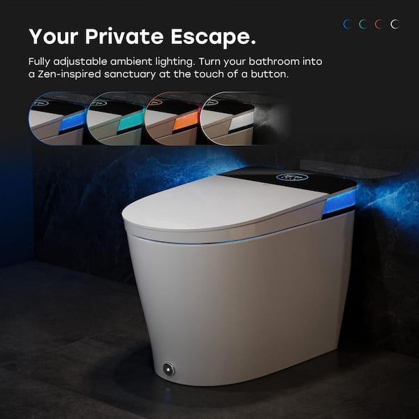 Elegant Luxury Elongated Smart Bidet Toilet in White w/Surprise Ambient Light, Build-in Tank, Auto Open/Close, UV Light