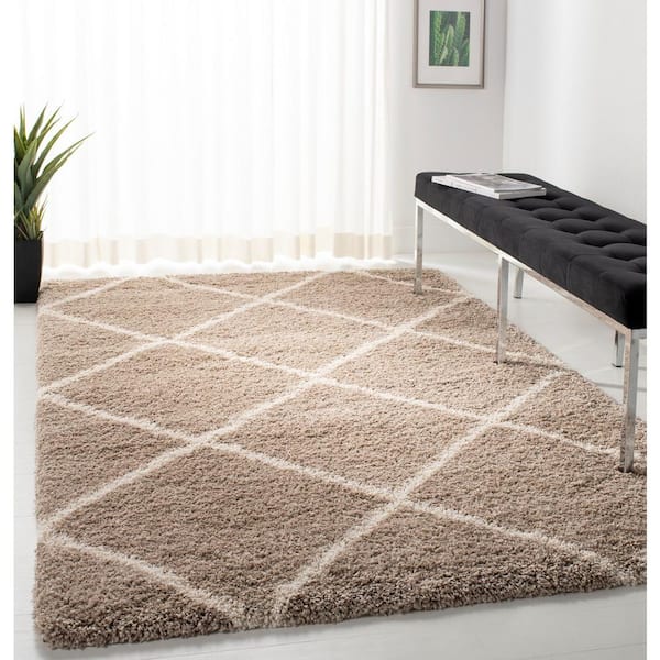 Hudson Shag 9 ft. x 9 ft. Square Beige/Ivory Geometric Diamonds Area Rug