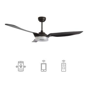 Finley 60 in. Dimmable LED Indoor/Outdoor Black Smart Ceiling Fan, Light and Remote, Works with Alexa/Google Home/Siri