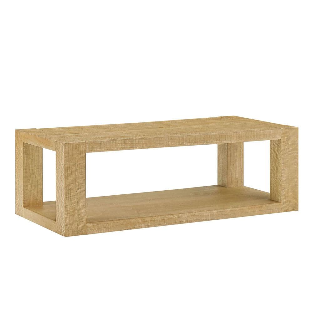 48 in. Natural Rectangle MDF Coffee Table with Shelves and Pedestal