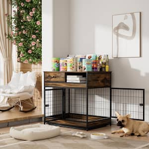 Pauri Furniture Dog Cage Crate with Double Doors - 31.5 in. W, Rustic Brown
