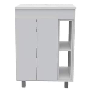 White 23.80 in. W x 17.90 in. D x 34 in. H Freestanding Single Sink Bath Vanity in Solid Top with Open Cuby Display