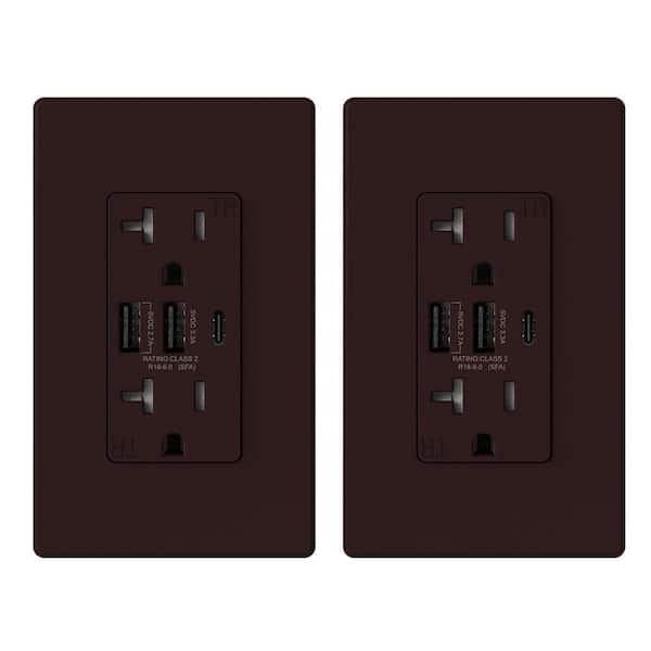 OUTLET【キャメル、黒 ブラック、Dブラウン 140㎝×30本】 ELEGRP 30-Watt 3-Port Type C & Dual Type A USB Duplex Outlet Smart