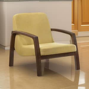 Yellow Fabric Arm Chair with Block Legs and Padded Seat