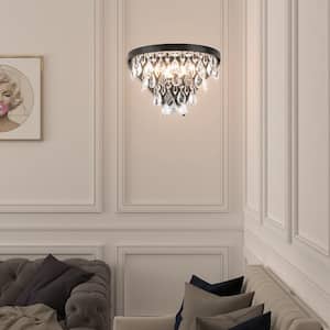 Indianapolis 10.6 in. W 2-Light Black Sweep Coffee Iron Modern Glam Wall Sconce with Crystal Pendant Shade