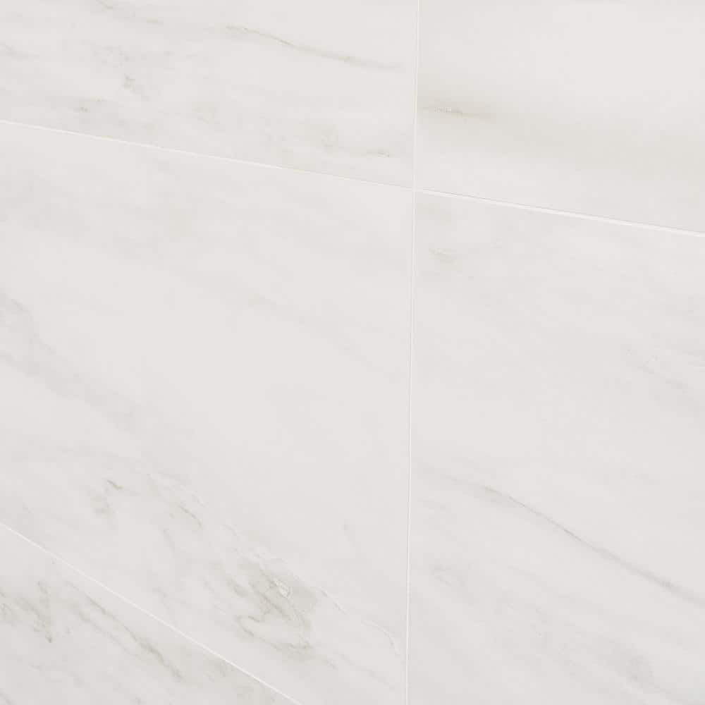 Saroshi 12" x 24" Matte White Marble Look Porcelain Tile