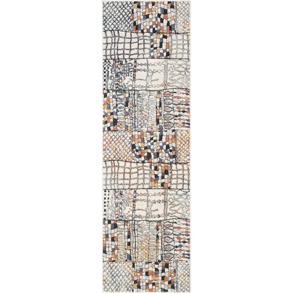Well Woven Envie Taranto Ivory Blue 2 ft. 3 in. x 7 ft. 3 in. Geometric Abstract Pattern Runner Area Rug