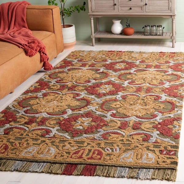 Blossom 6 ft. x 9 ft. Green/Gold Border Area Rug