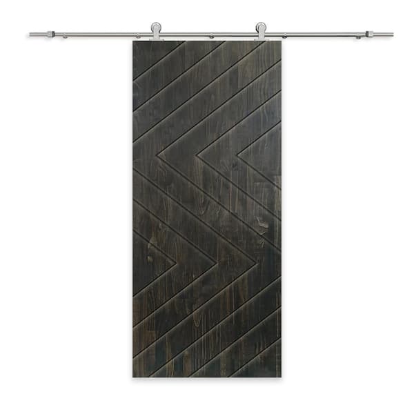 CALHOME 30 in. x 80 in. Charcoal Black Stained Pine Wood Modern Interior Sliding Barn Door with Hardware Kit