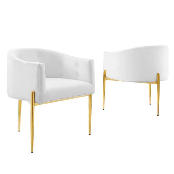 MODWAY Savour White Tufted Performance Velvet Accent Chairs (Set of 2)