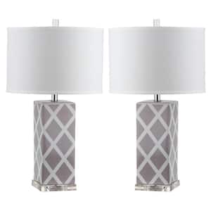 Garden 27 in. Gray Lattice Ceramic Table Lamp with White Shade (Set of 2)