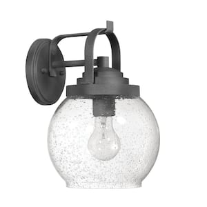 Bertram Distressed Zinc Finished Seedy Glass Globe and Gray Metal Wall Mounted Outdoor Lantern Sconce, No Bulb Included