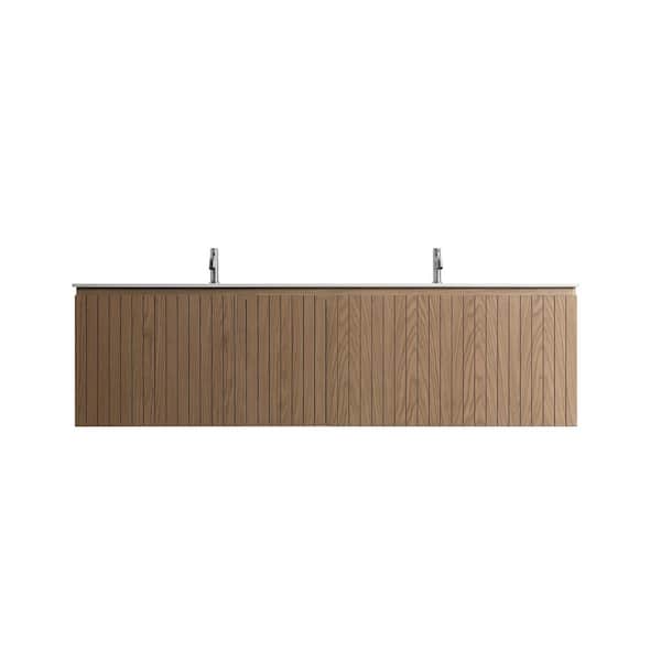 Modland Odele 72 in.Wx 19.75 in. Dx20.16 in.H Double Sink Floating Bath Vanity in Natural Wood with White Sintered Stone Top