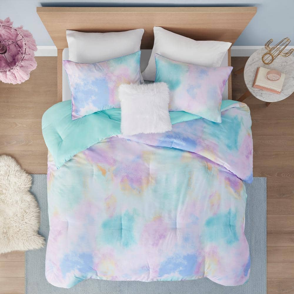 Aqua Watercolor Tie Dye Full Microfiber Comforter Set