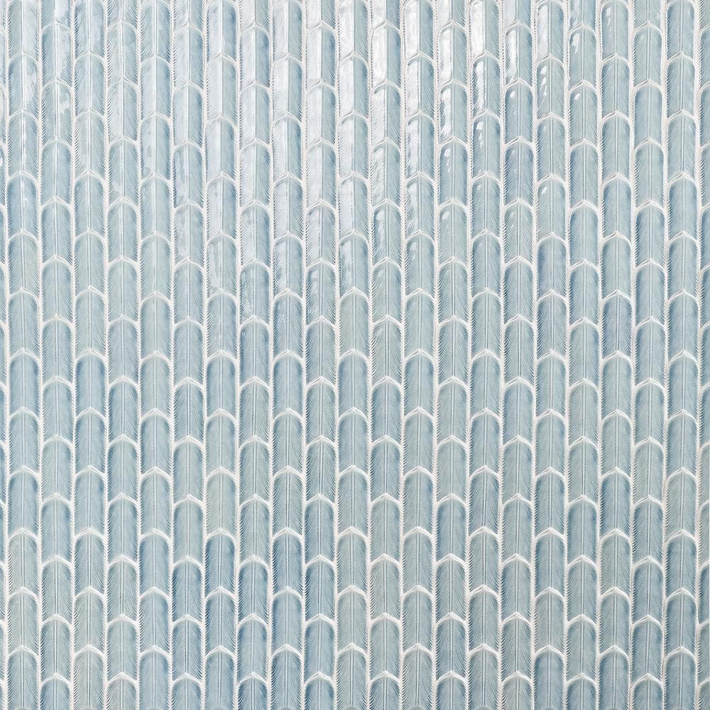 Sky Blue Feather Pattern Ceramic Mosaic Tile