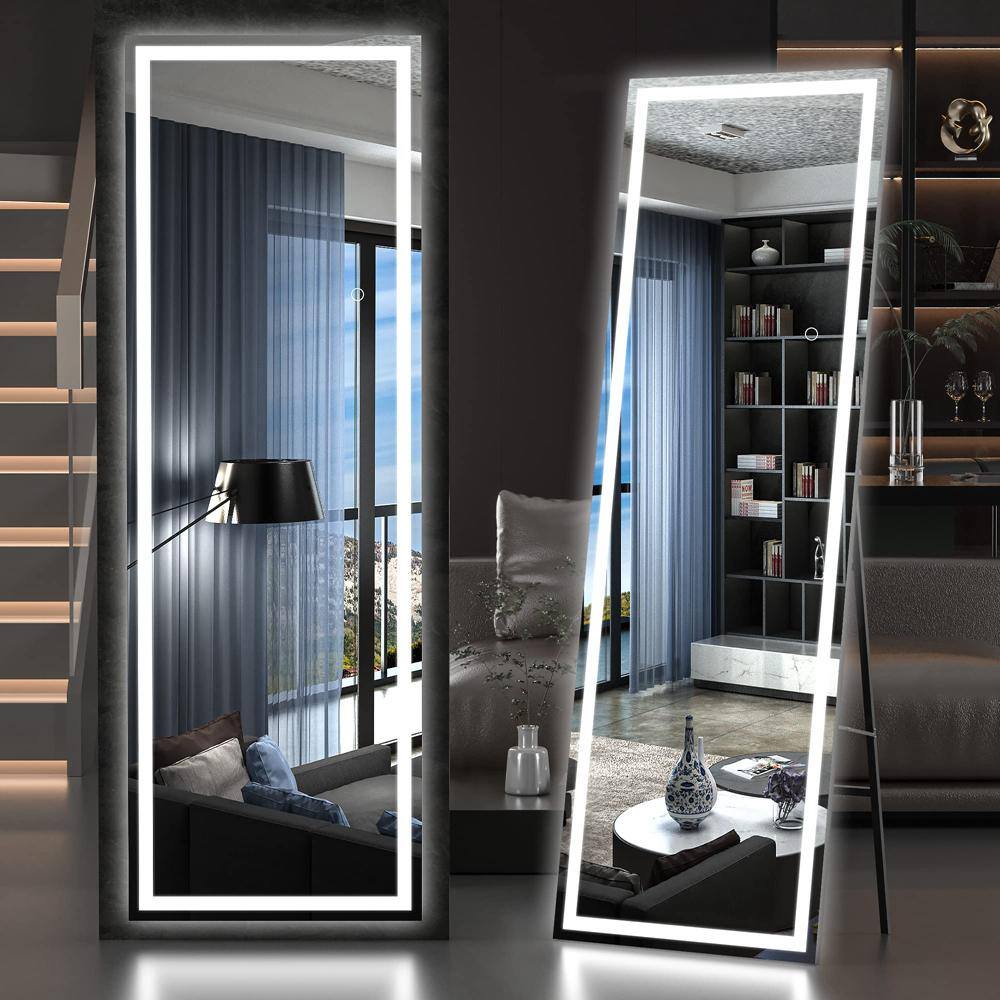 20 in. W x 65 in. H Rectangle Black Frame LED Floor Mirror, Full Body Dress