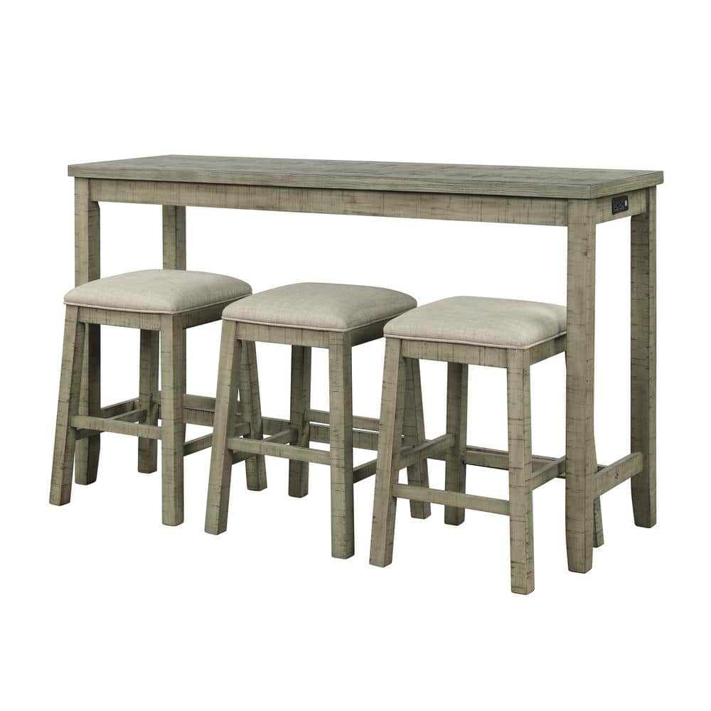 Gray Green 4-Piece Wood Rectangular Counter Height Table Outdoor Dining Set