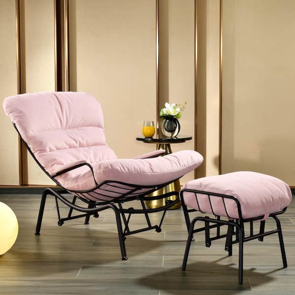 Allwex Magic Pink Flannelette Velvet Glider Rocking Chair and Ottoman Set for Living Room Bedroom