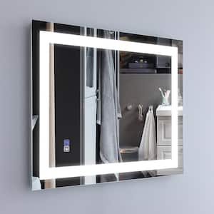 24 in. W x 32 in. H Rectangular Frameless Anti-Fog,Dimming Wall LED Lighted Bathroom Vanity Mirror in Silver,Easy Hang