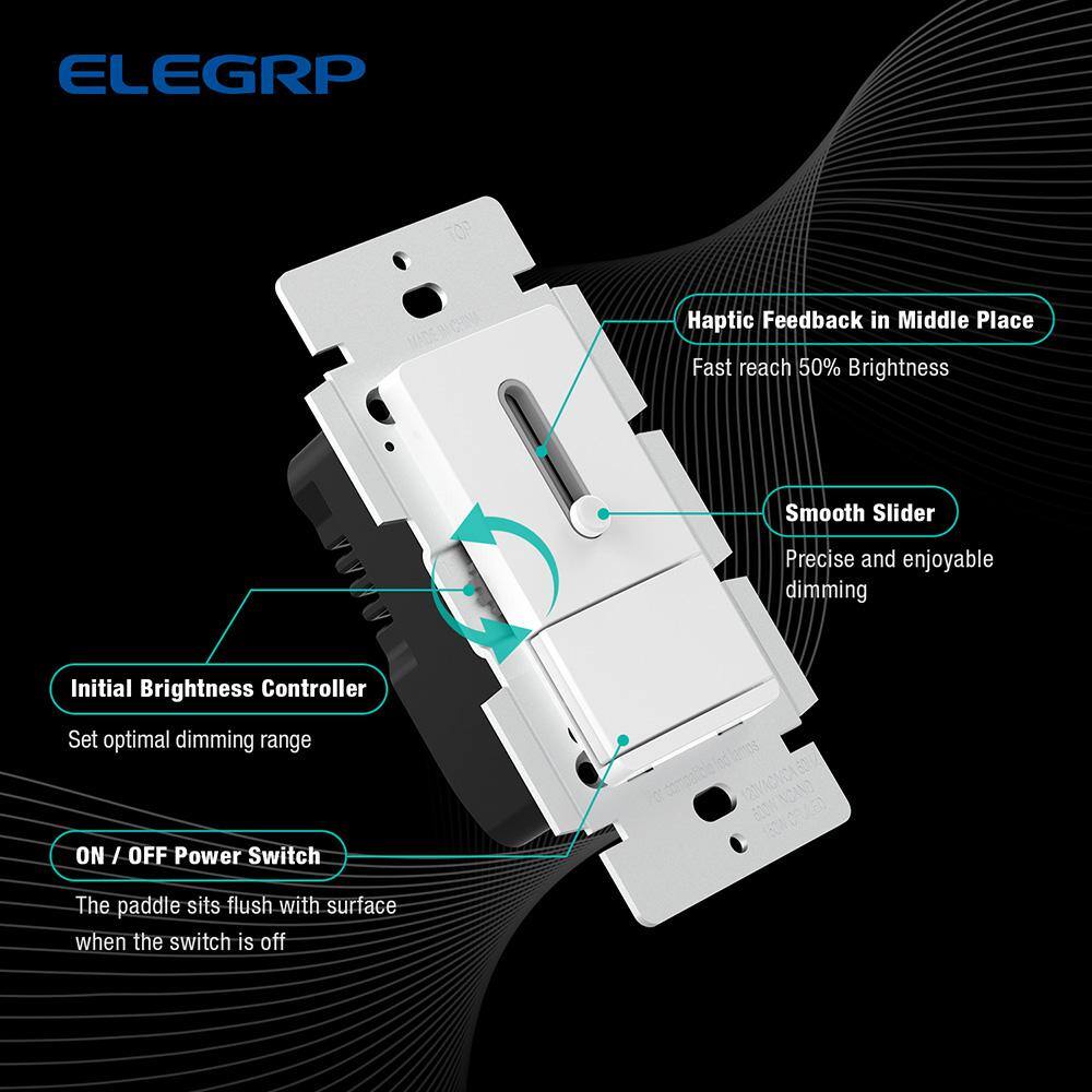 White Thermoplastic Double Pole Dimmer with Wall Plate