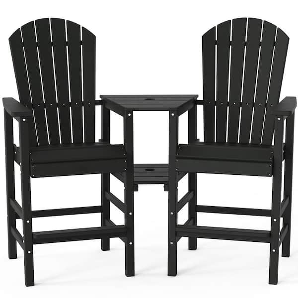 Karl home Black HDPE Plastic Outdoor Bar Stool with Removable Trays (2-Pack)