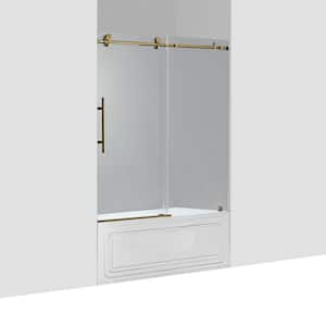 60 in. W x 62 in. H Sliding Frameless Tub Door in Brushed Gold with Soft Close System and 3/8 in. Clear Glass