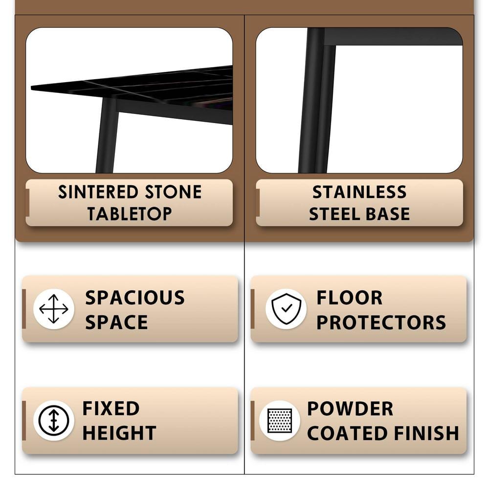 Zayle 55" Black and Gold Glass Dining Table with Steel Base