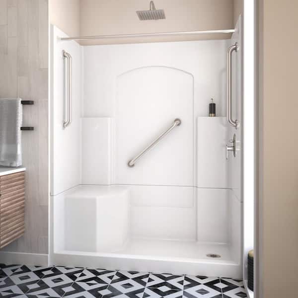 Accessible Living Alliance Plus 60 in. L x 32 in. W x 77.5 in. H Alcove LH Drain Curtain Rod Shower Kit, Stainless Steel