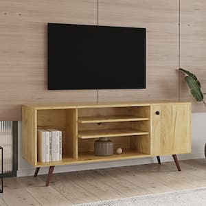 53 in. Rustic Oak TV Stand Fits TV's up to 55 in. with 1 Storage and 2 Shelves Cabinet, High Quality Particle Board