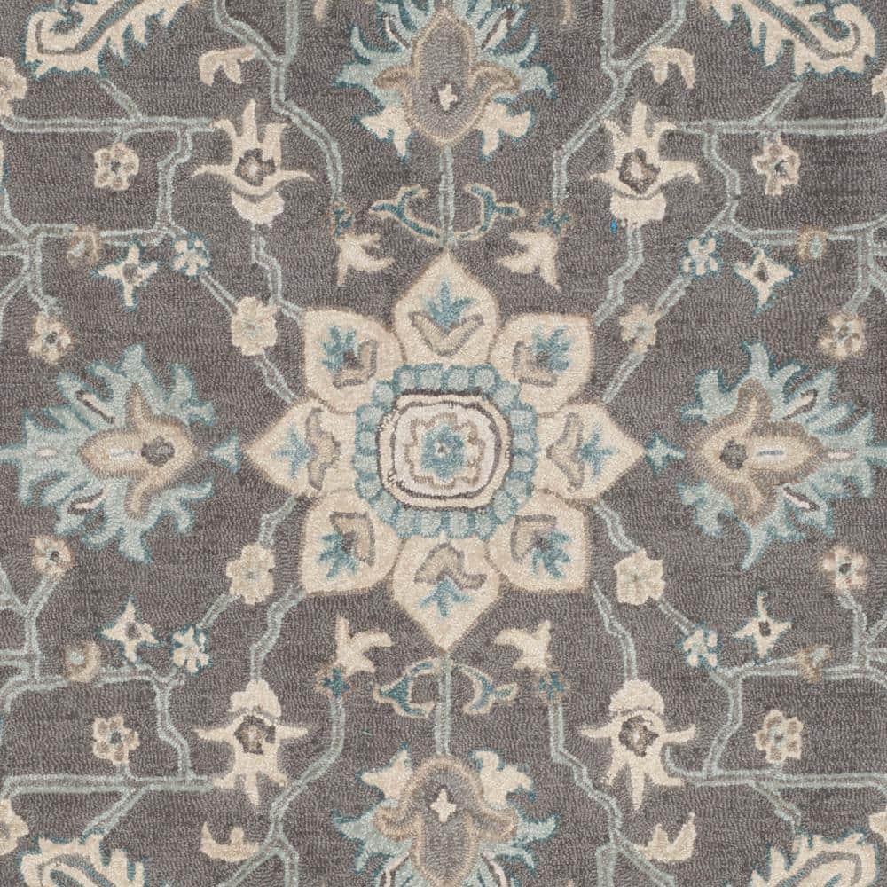Blossom Dark Gray and Light Brown Floral Wool Area Rug, 6' x 9'