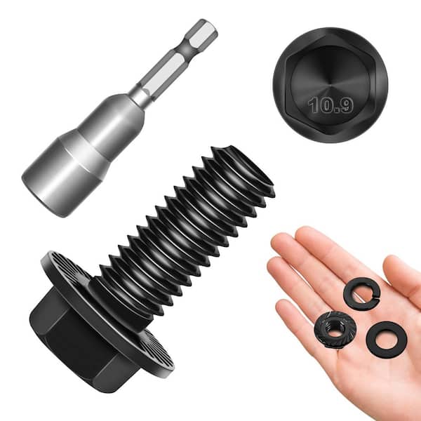 M8 x 20 mm Black Oxide Zinc Carbon Steel Flanged Hex Bolt Nut and Washer Set (10-Pack)