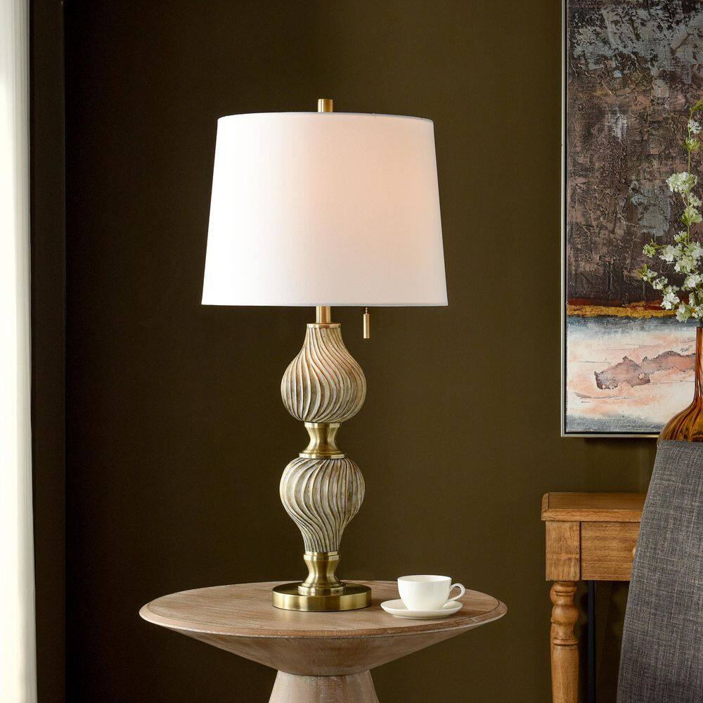 Rowan 33 in. Gold Contemporary Bedside Table Lamp for Living Room with White Linen Shade price history on PriceWatchPro