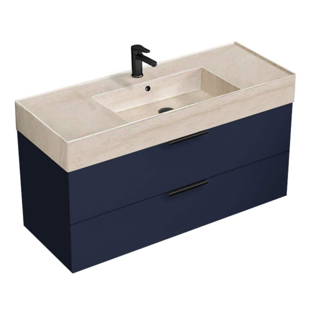 Derin 47.64 in. W x 18.11 in. D x 25.2 in. H Modern Bathroom Vanity in Night Blue with Beige Travertine Ceramic Top price history on PriceWatchPro