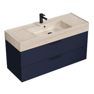 Derin 47.64 in. W x 18.11 in. D x 25.2 in. H Modern Bathroom Vanity in Night Blue with Beige Travertine Ceramic Top