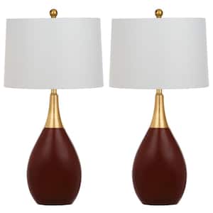 Medallion 27.5 in. Gold/Walnut Gourd Table Lamp with Off-White Shade (Set of 2)