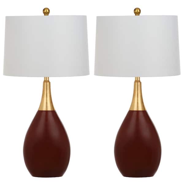 SAFAVIEH Medallion 27.5 in. Gold/Walnut Gourd Table Lamp with Off-White Shade (Set of 2)