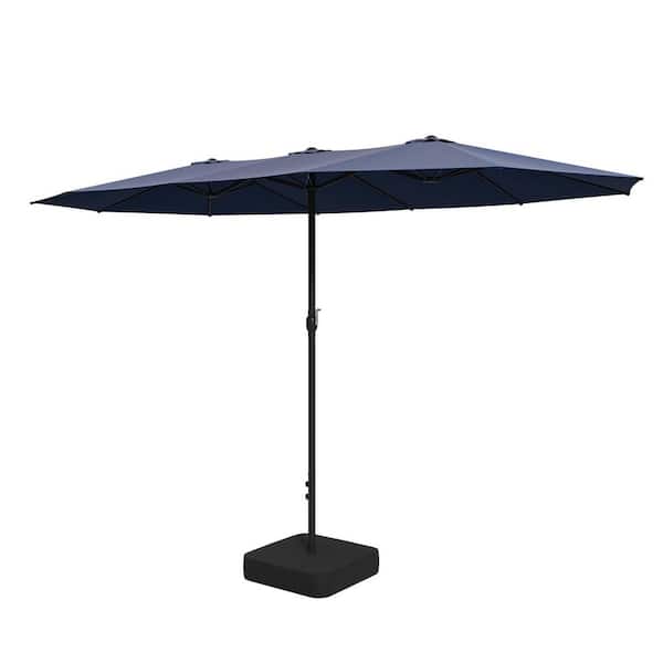 15 ft. Large Market Double Sided Umbrella Outdoor Patio Umbrella with Crank Handle for Poolside Lawn Garden in Navy Blue