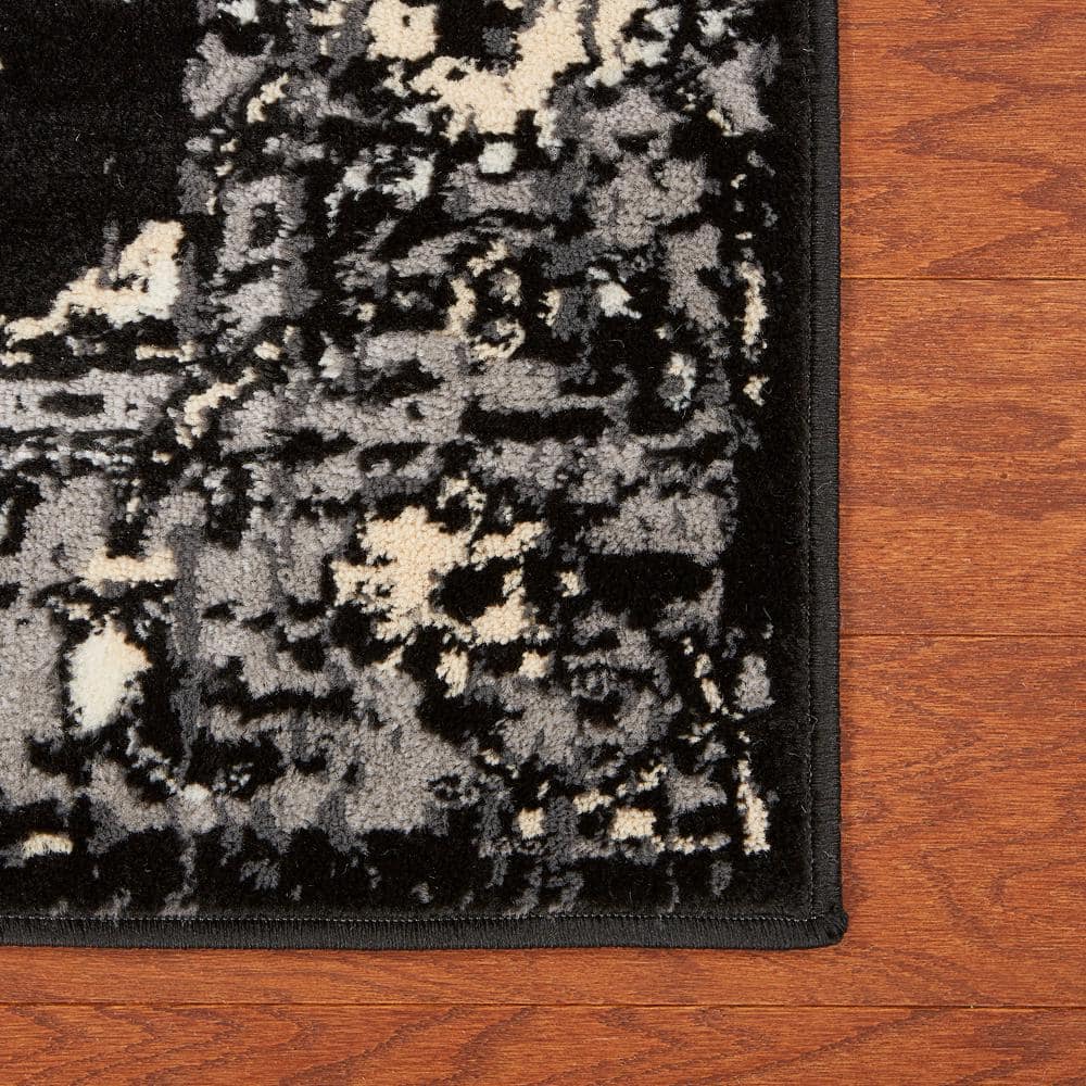 Infinity Black and Gray Oriental Synthetic Area Rug