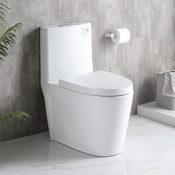 Power Flush 1-Piece 1.1/1.6 GPF Dual Flush Elongated 15.6 in" Toilet in White, Slow-Close Seat Included