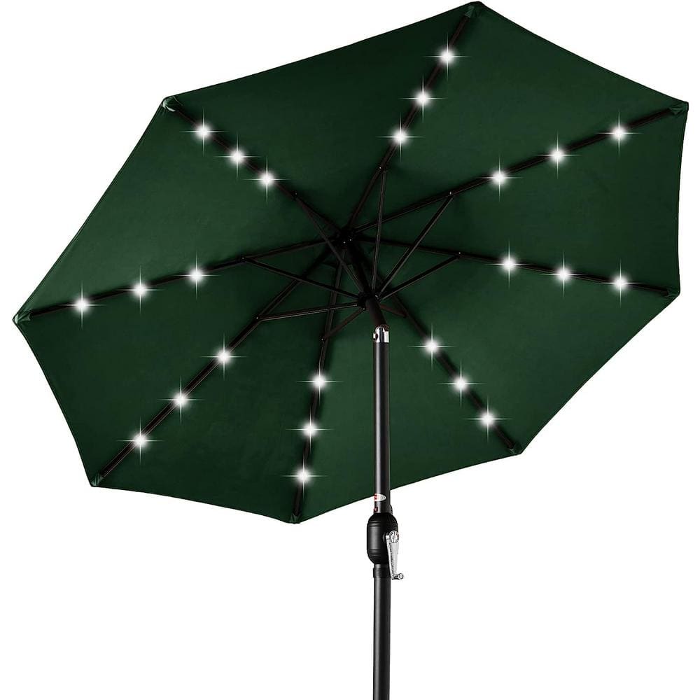10 ft. Aluminum w/Tilt Umbrella Solar Powered Polyester LED Lighted Patio U