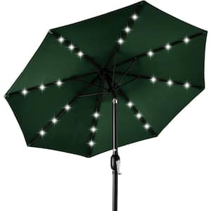 10 ft. Aluminum w/Tilt Umbrella Solar Powered Polyester LED Lighted Patio Umbrell Adjustment & UV-Resistant Fabric Green